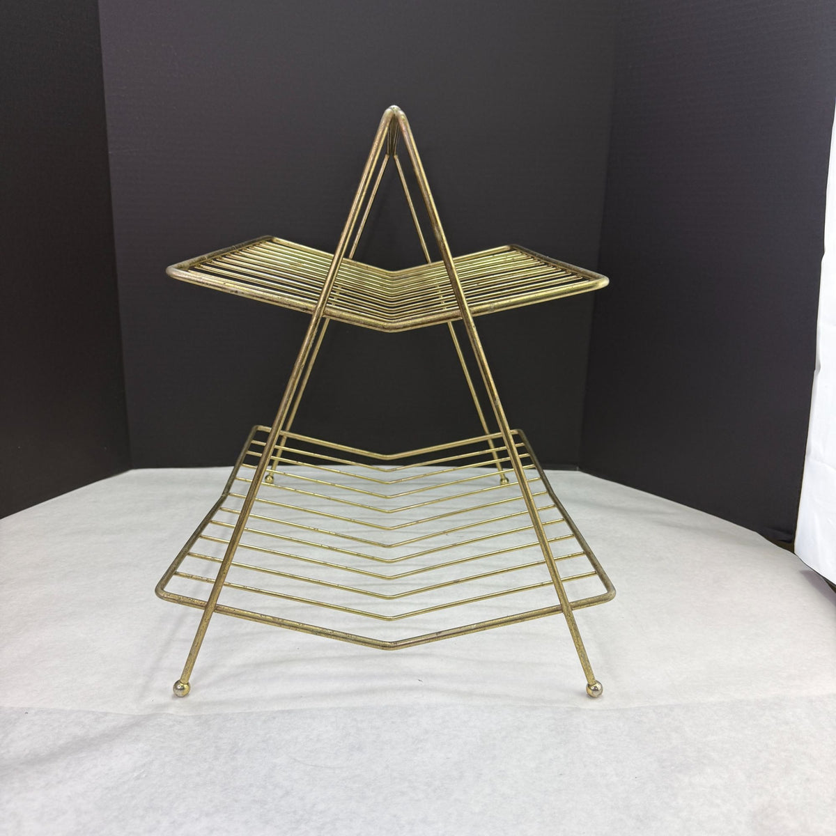 Vintage MCM 2 Tiered Gold Tone Wire Magazine Rack