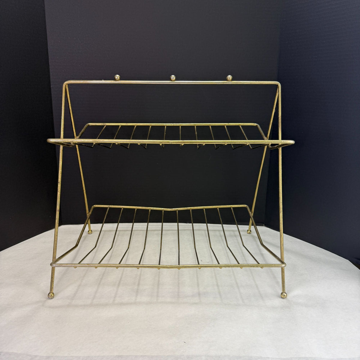 Vintage MCM 2 Tiered Gold Tone Wire Magazine Rack