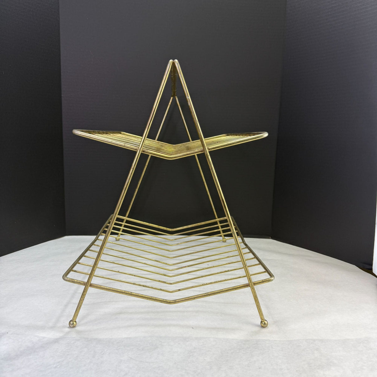 Vintage MCM 2 Tiered Gold Tone Wire Magazine Rack