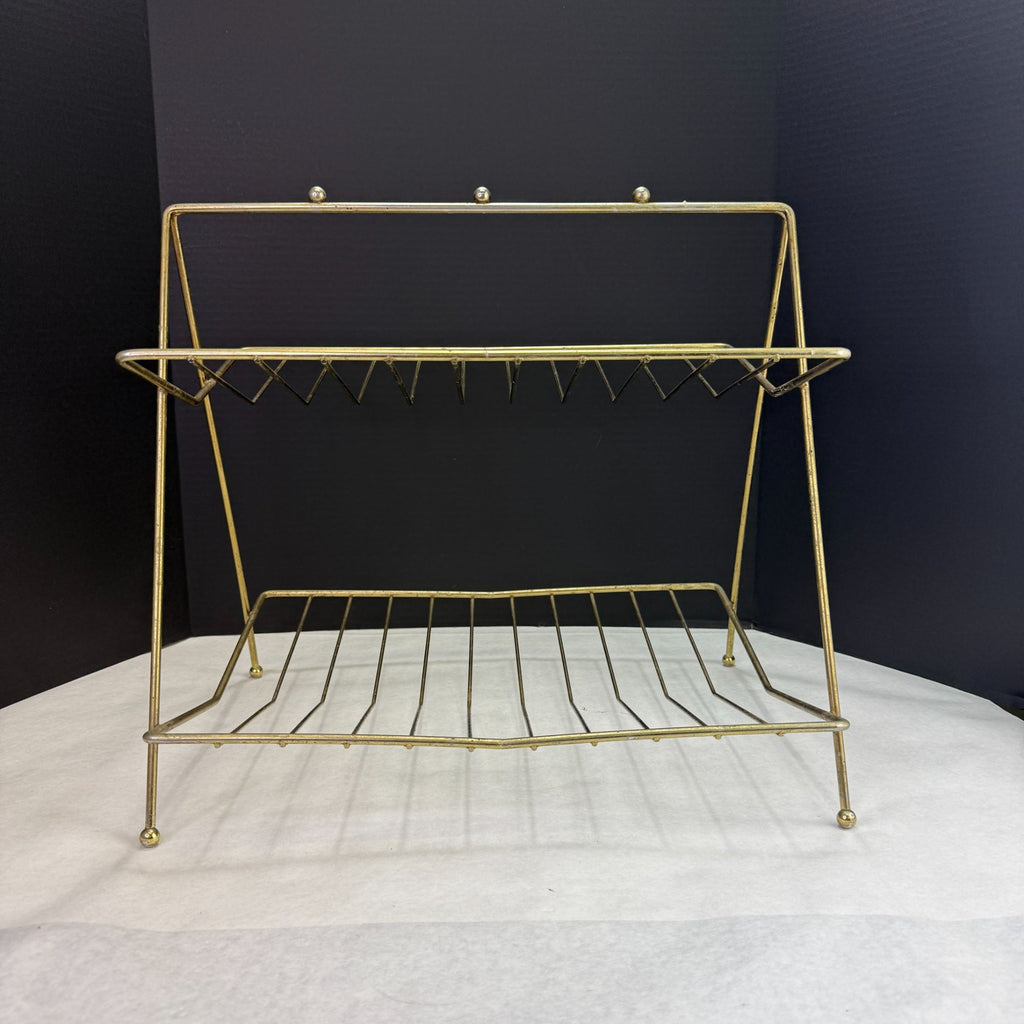 Vintage MCM 2 Tiered Gold Tone Wire Magazine Rack