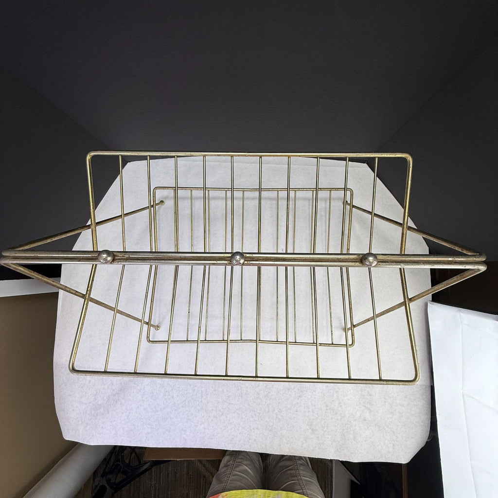 Vintage MCM 2 Tiered Gold Tone Wire Magazine Rack