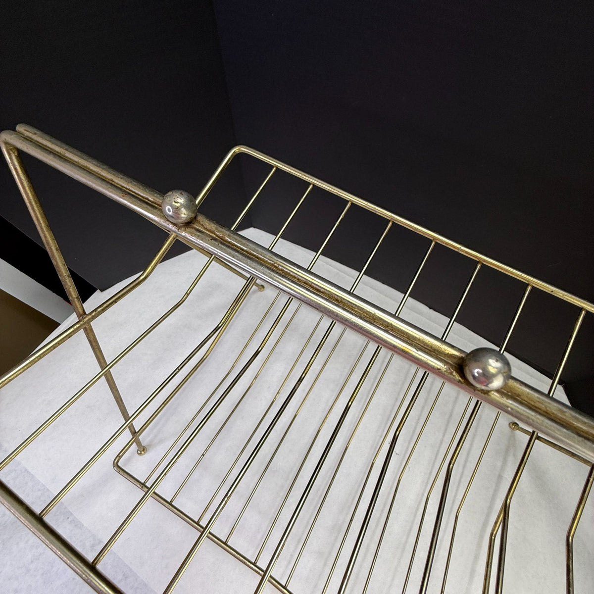 Vintage MCM 2 Tiered Gold Tone Wire Magazine Rack