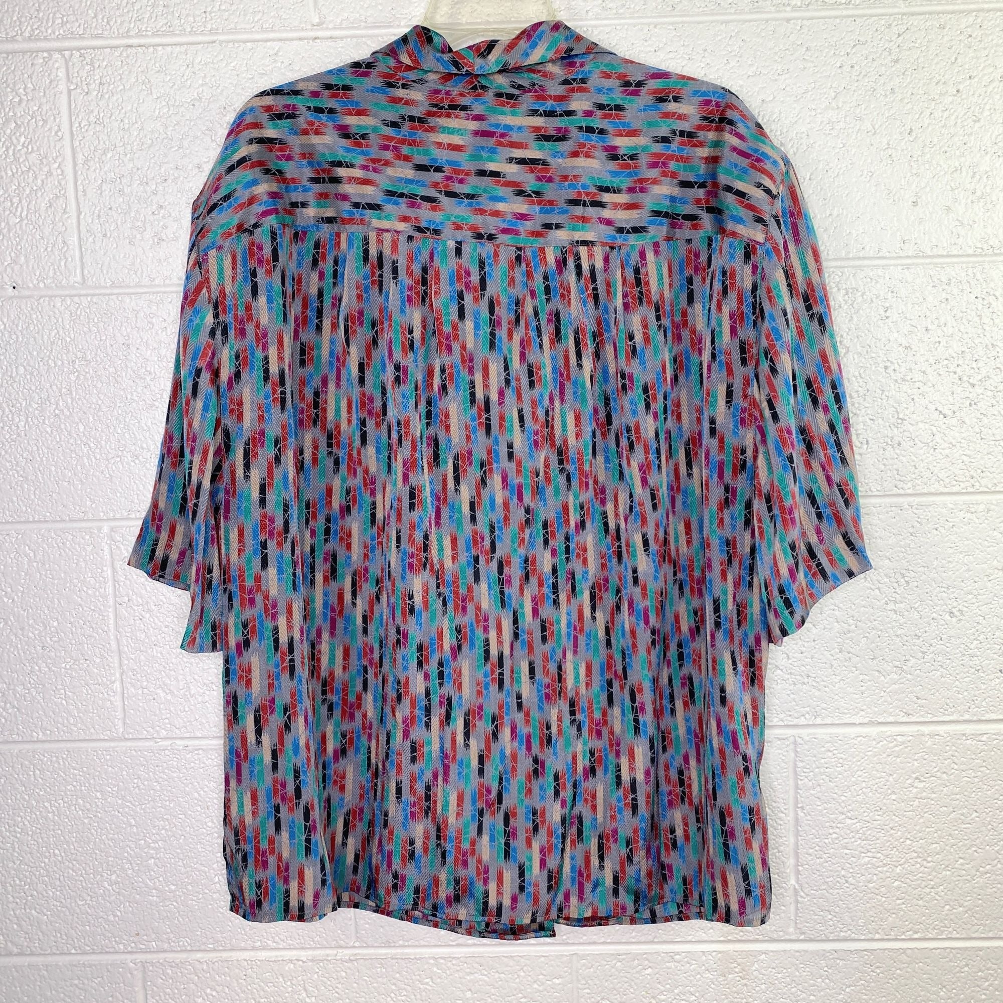 Vintage Pykettes Short Sleeve Blouse Womens 38 18W Gray Multicolor Pattern