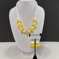 Vintage 90s Necklace & Earrings Set Yellow/White Disc Beads NOS