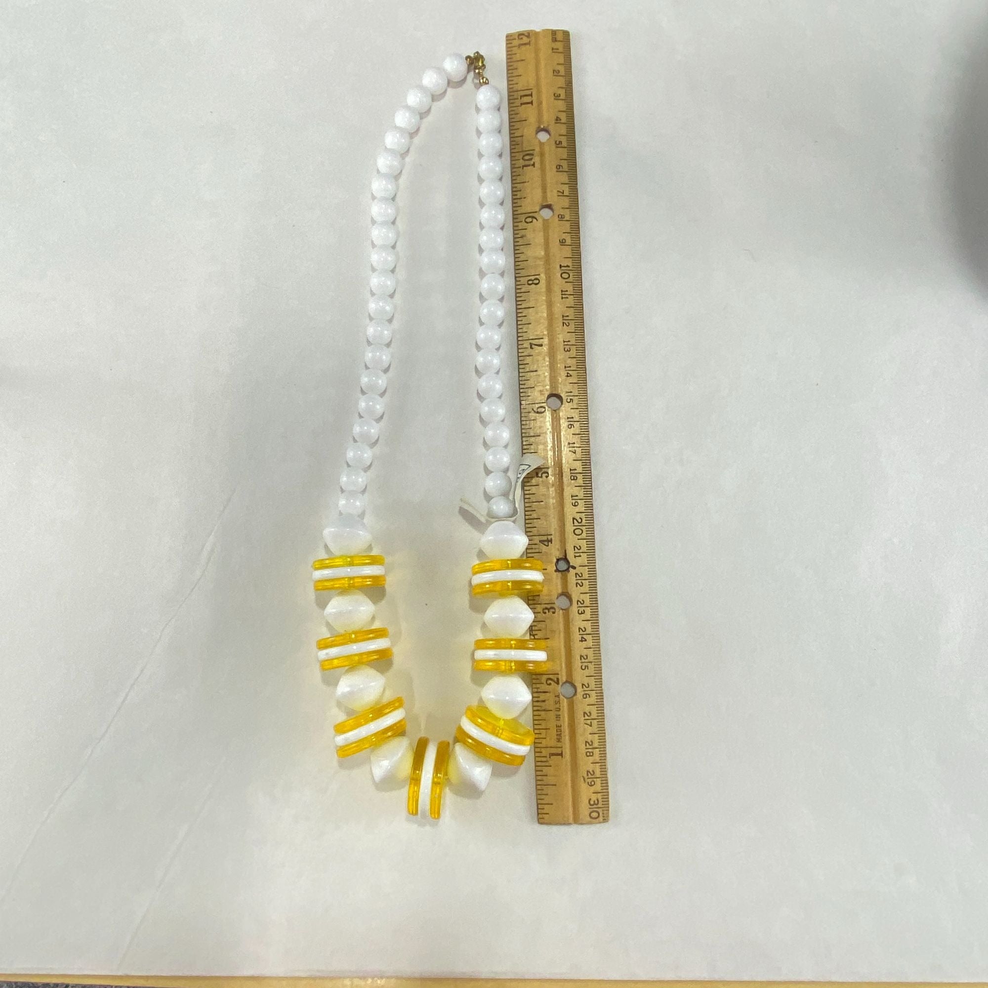 Vintage 90s Necklace & Earrings Set Yellow/White Disc Beads NOS