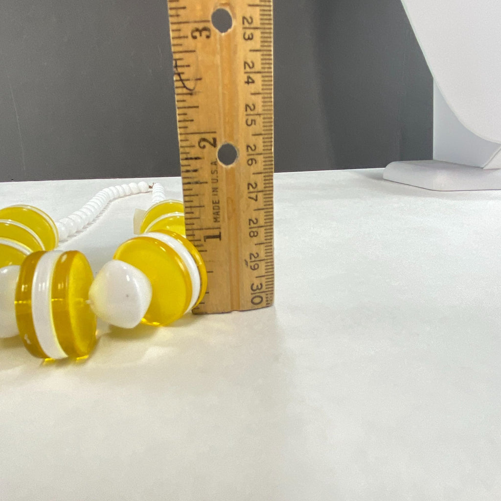 Vintage 90s Necklace & Earrings Set Yellow/White Disc Beads NOS