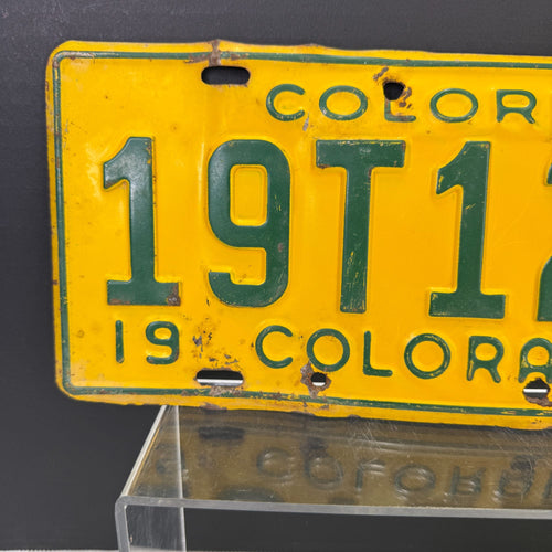 Vintage 1953 Colorado License Plate 19T1245 Yellow Green Colorful Colorado