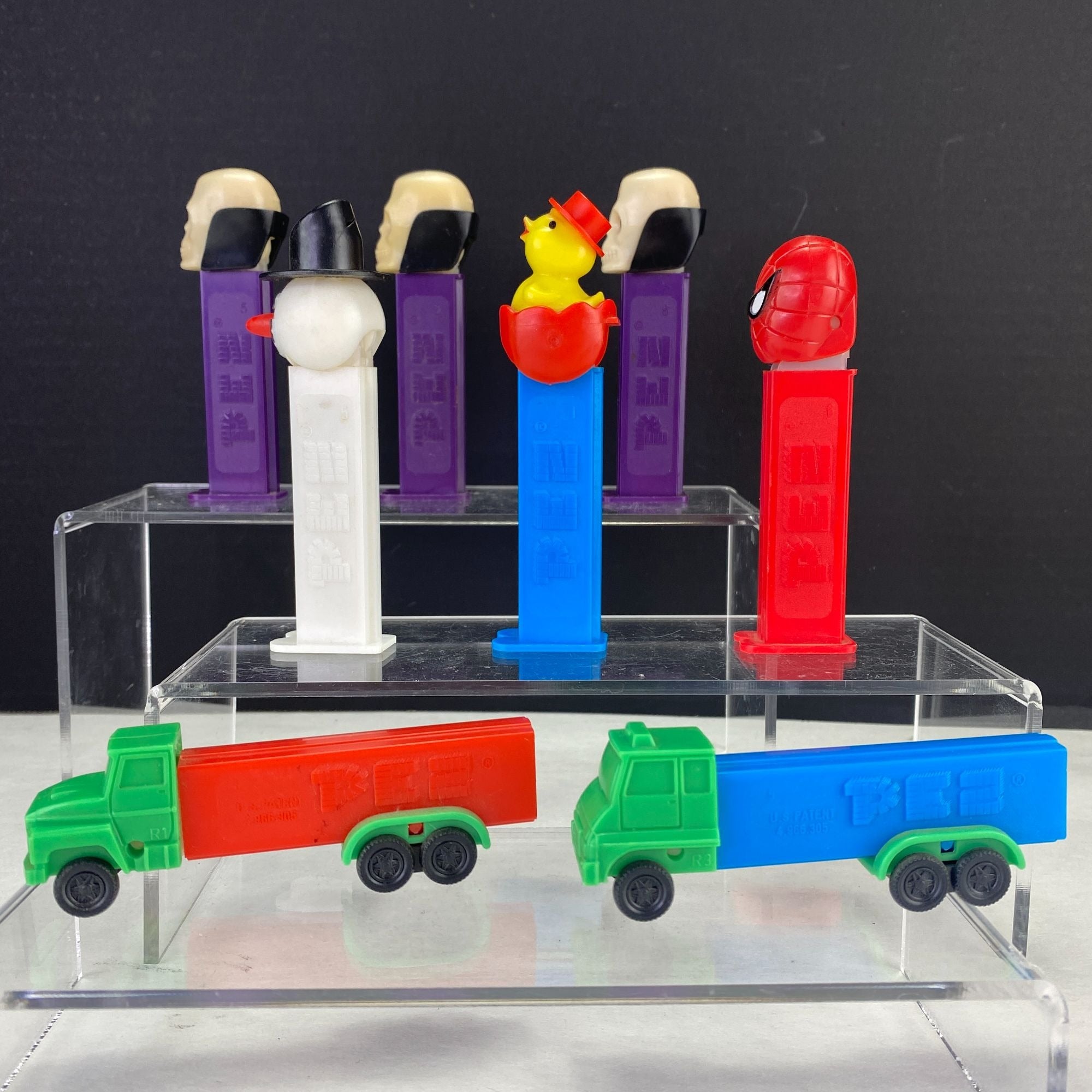 Vintage PEZ Dispensers Lot of 8 Dr Skull Snowman Chick Spiderman Semi Truck