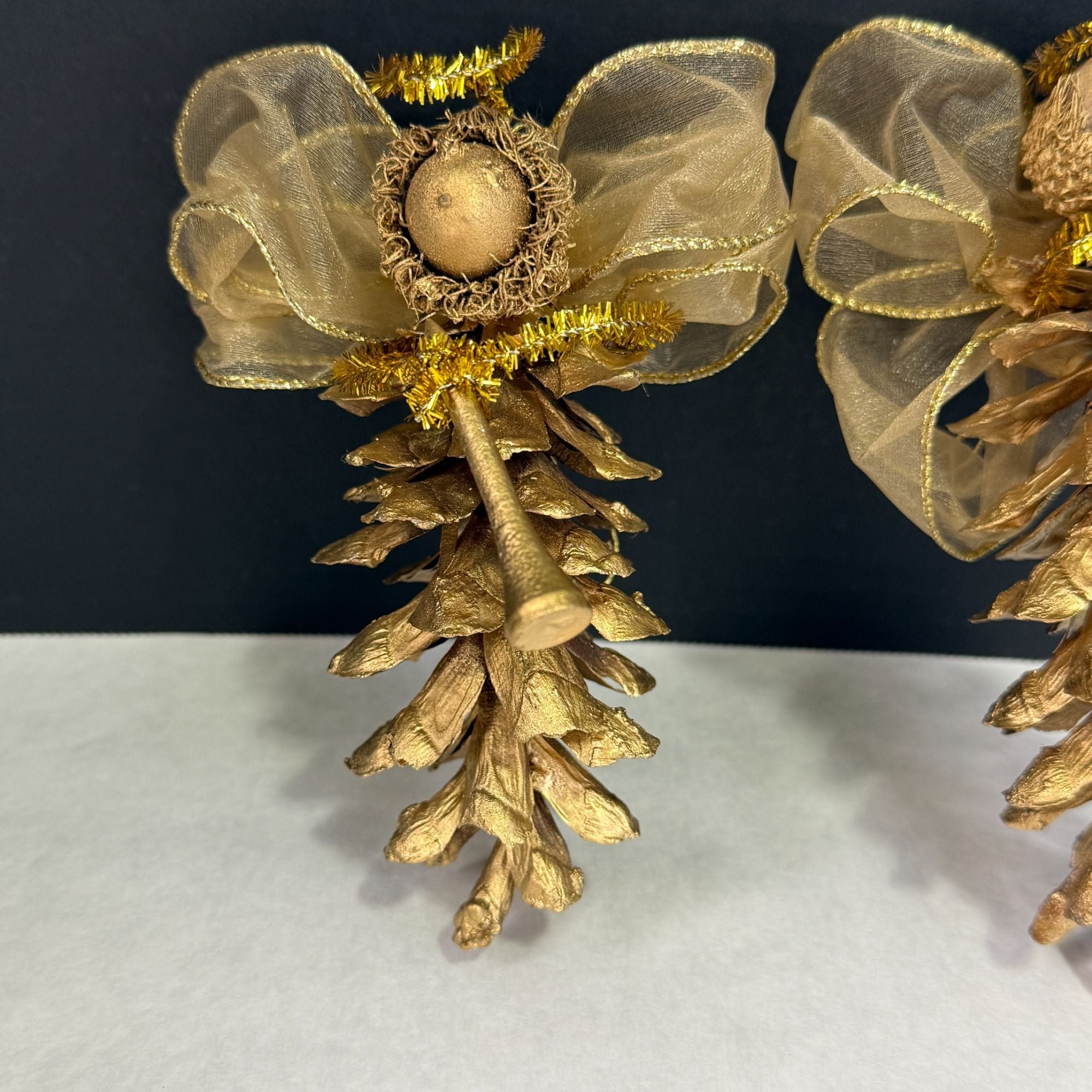 Vintage Pinecone Acorn Angel Christmas Ornaments Lot of 2