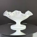 Vintage Fenton Silver Crest Milk Glass Ruffled Pedestal Candy Dish 7"