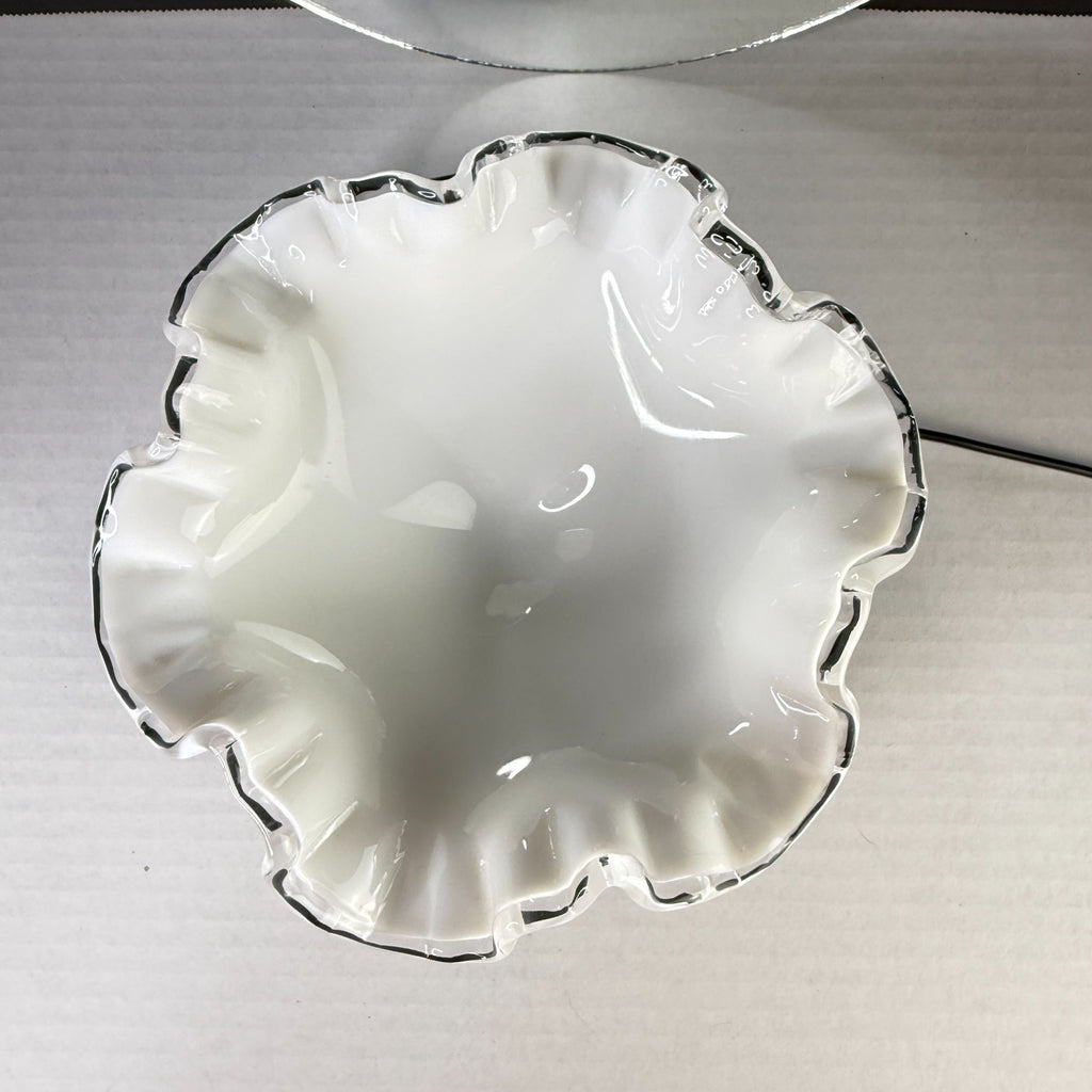 Vintage Fenton Silver Crest Milk Glass Ruffled Pedestal Candy Dish 7"