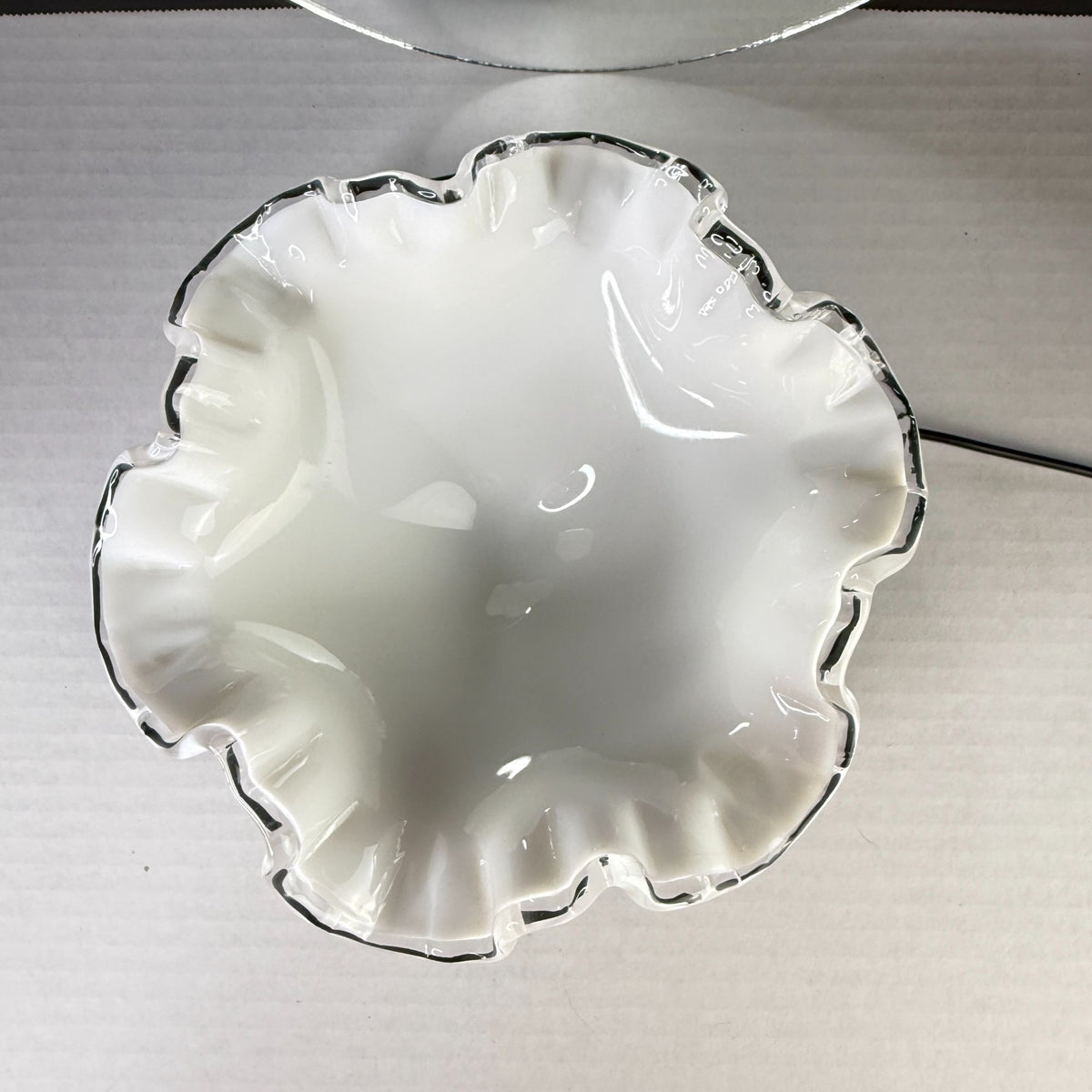 Vintage Fenton Silver Crest Milk Glass Ruffled Pedestal Candy Dish 7"