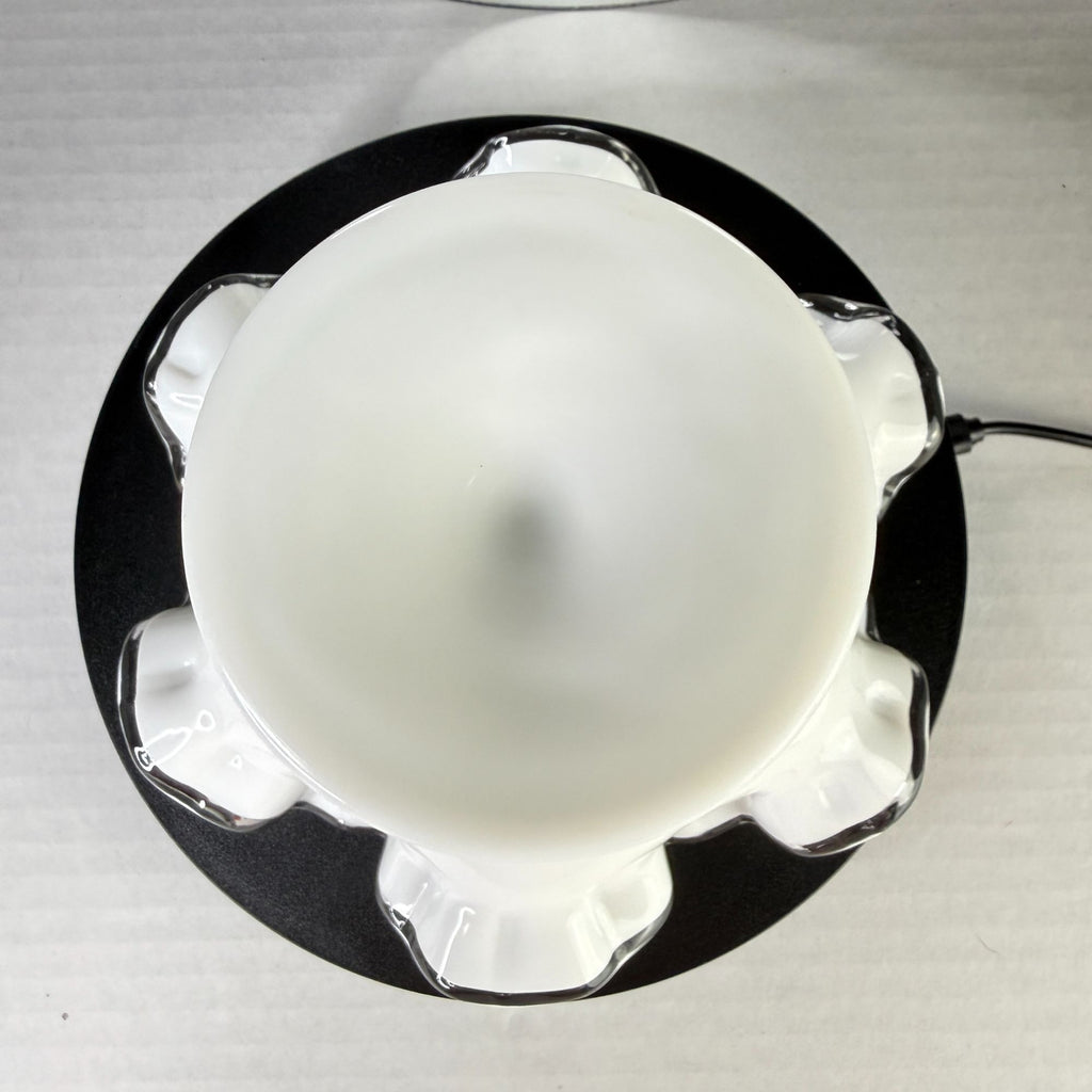 Vintage Fenton Silver Crest Milk Glass Ruffled Pedestal Candy Dish 7"