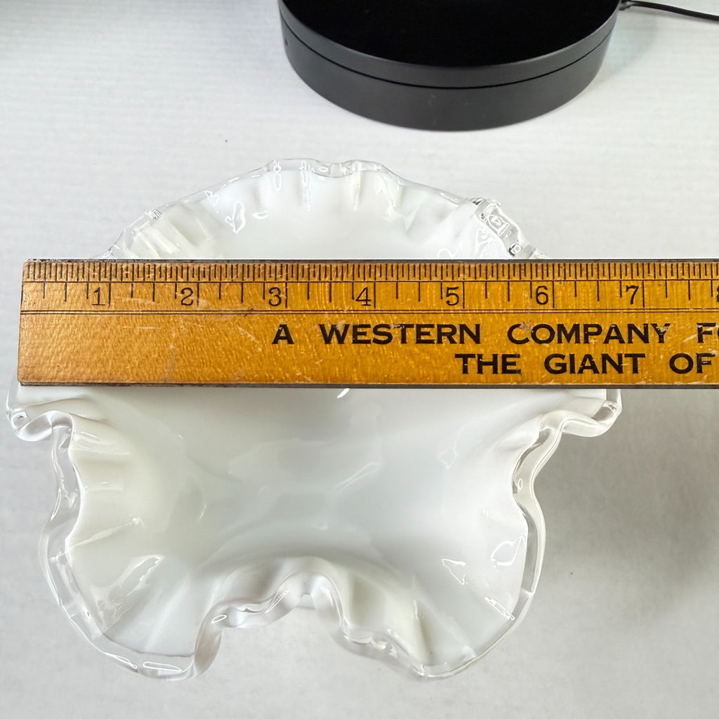 Vintage Fenton Silver Crest Milk Glass Ruffled Pedestal Candy Dish 7"