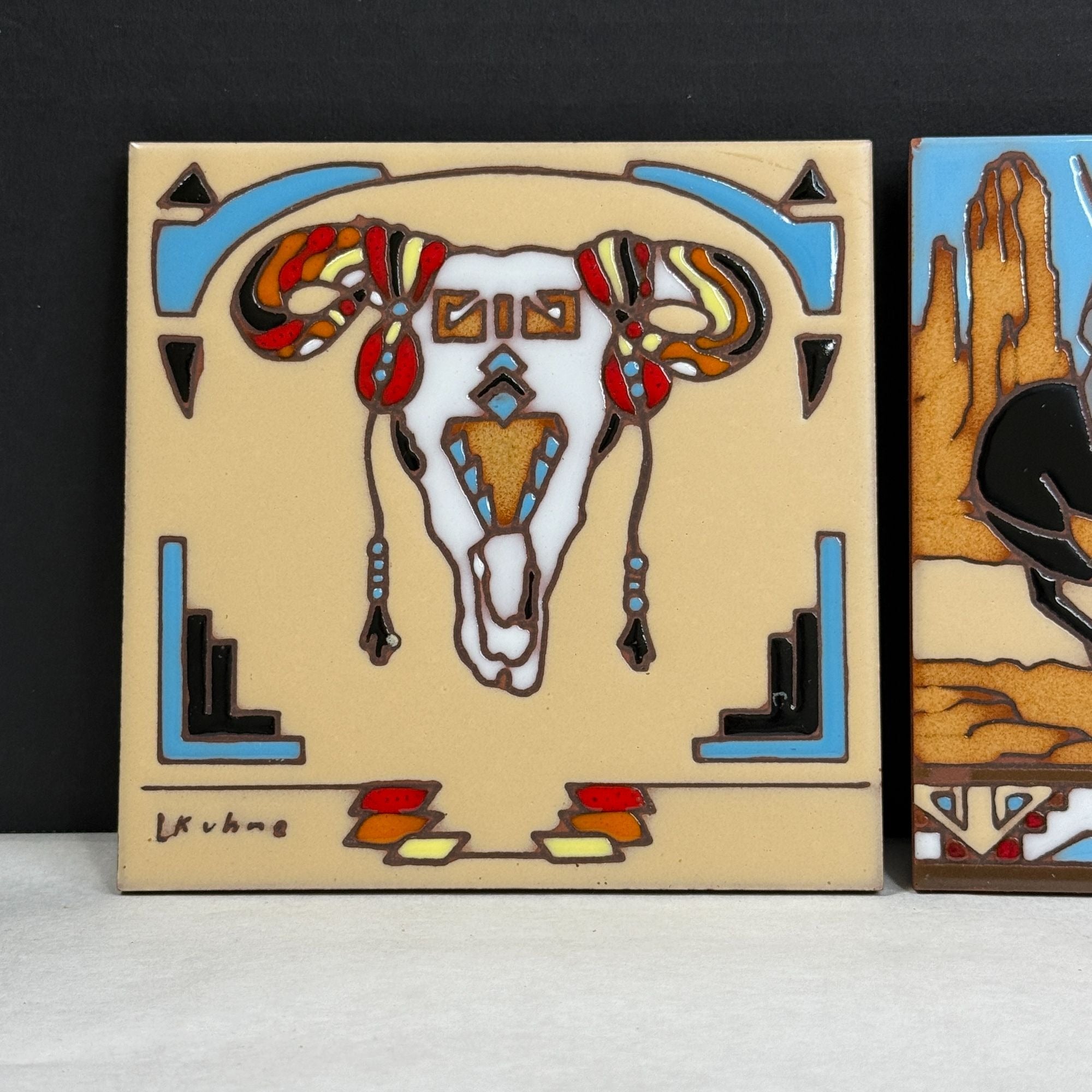 Vintage Earthtones Southwest Tile Trivets Lot of 2