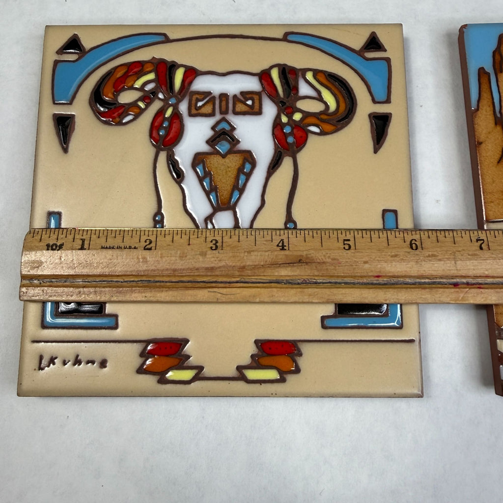 Vintage Earthtones Southwest Tile Trivets Lot of 2