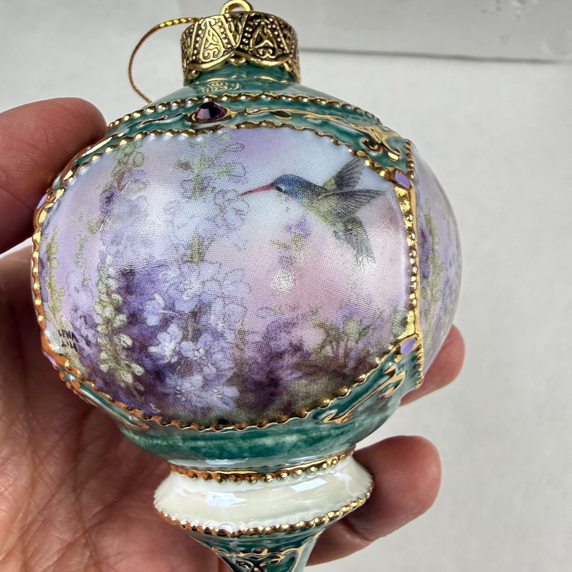Lena Liu's Hummingbirds Ornaments 1999 Delphinium and Sweet William Garden