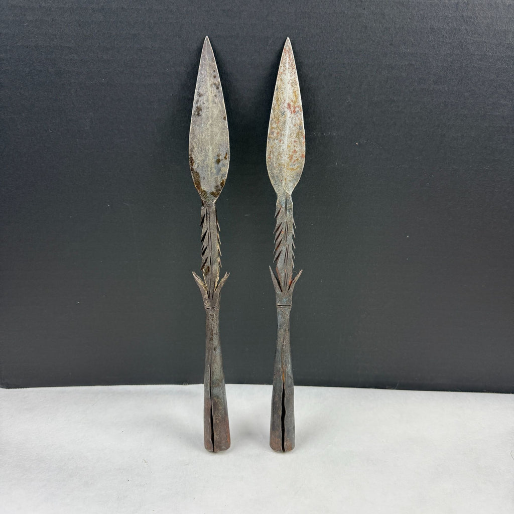 Vintage African Tribal Forged Barbed Fishing Hunting Spear Set of 2