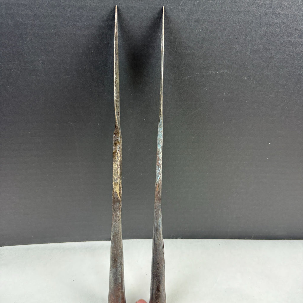 Vintage African Tribal Forged Barbed Fishing Hunting Spear Set of 2