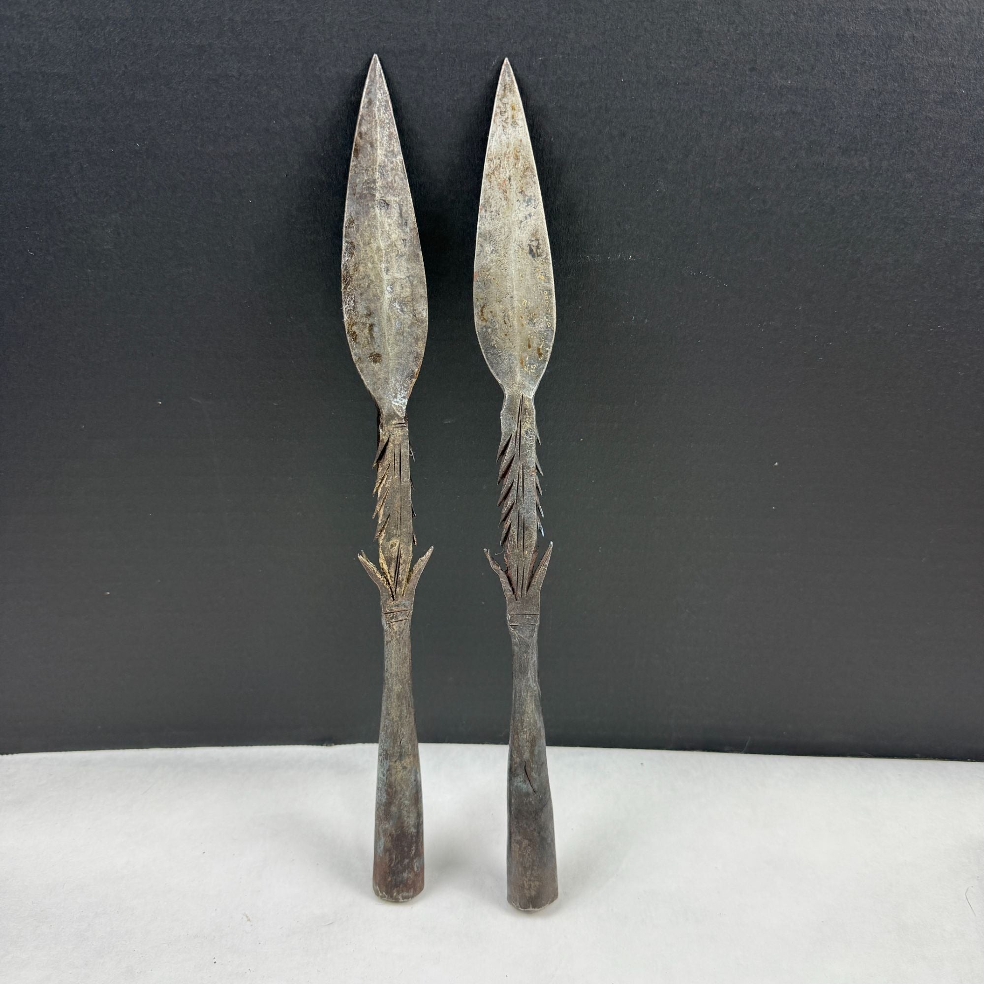 Vintage African Tribal Forged Barbed Fishing Hunting Spear Set of 2