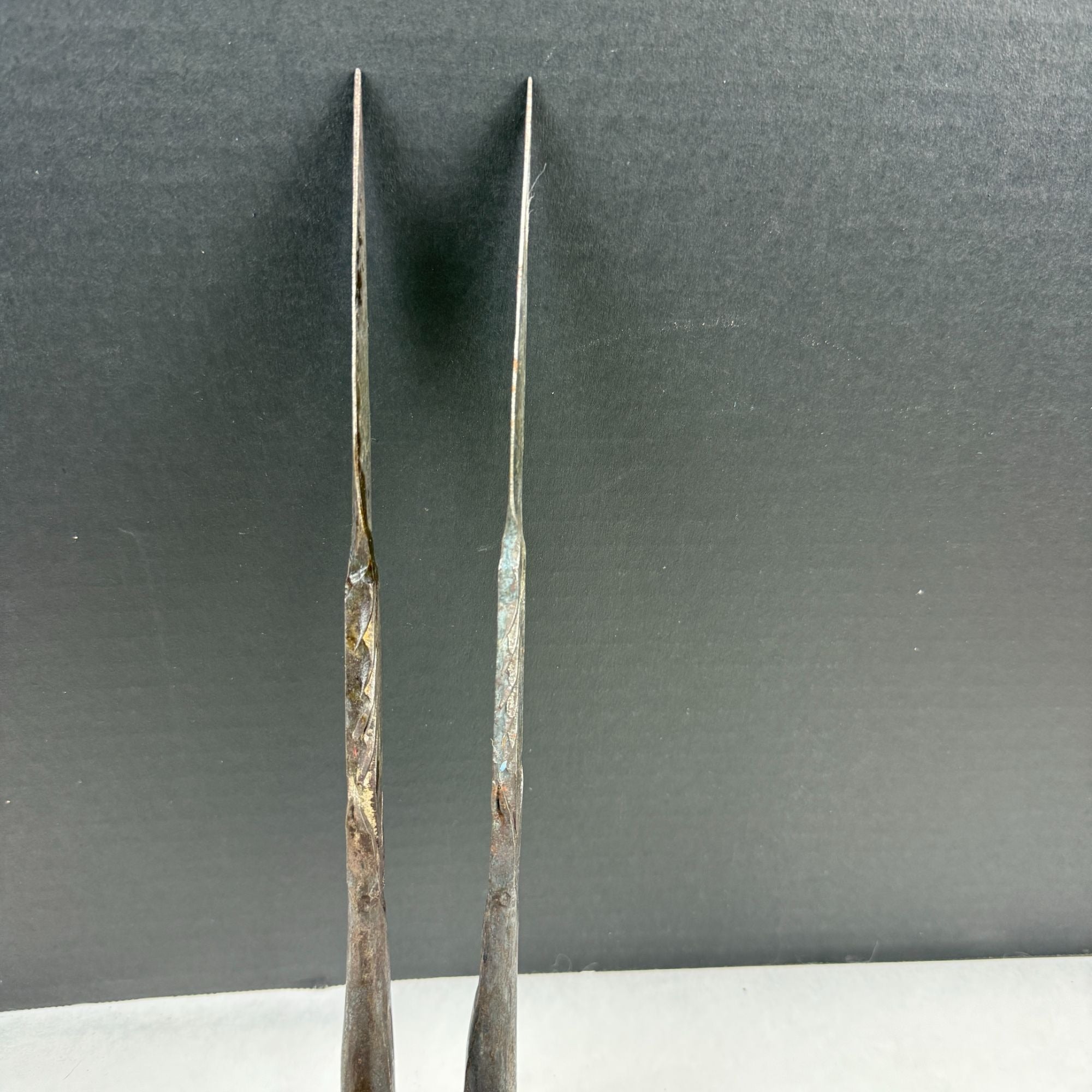 Vintage African Tribal Forged Barbed Fishing Hunting Spear Set of 2