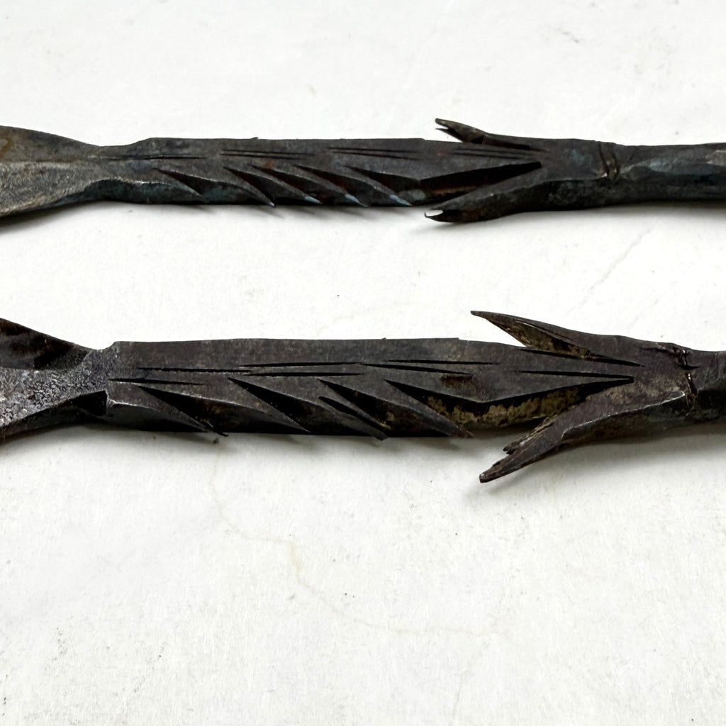 Vintage African Tribal Forged Barbed Fishing Hunting Spear Set of 2