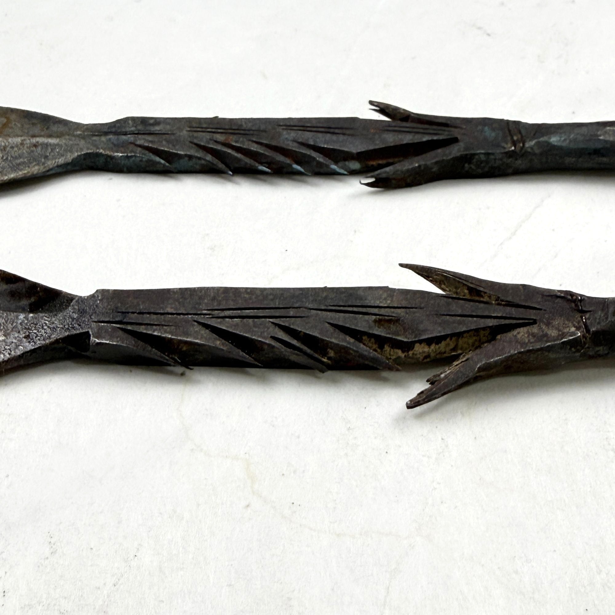 Vintage African Tribal Forged Barbed Fishing Hunting Spear Set of 2