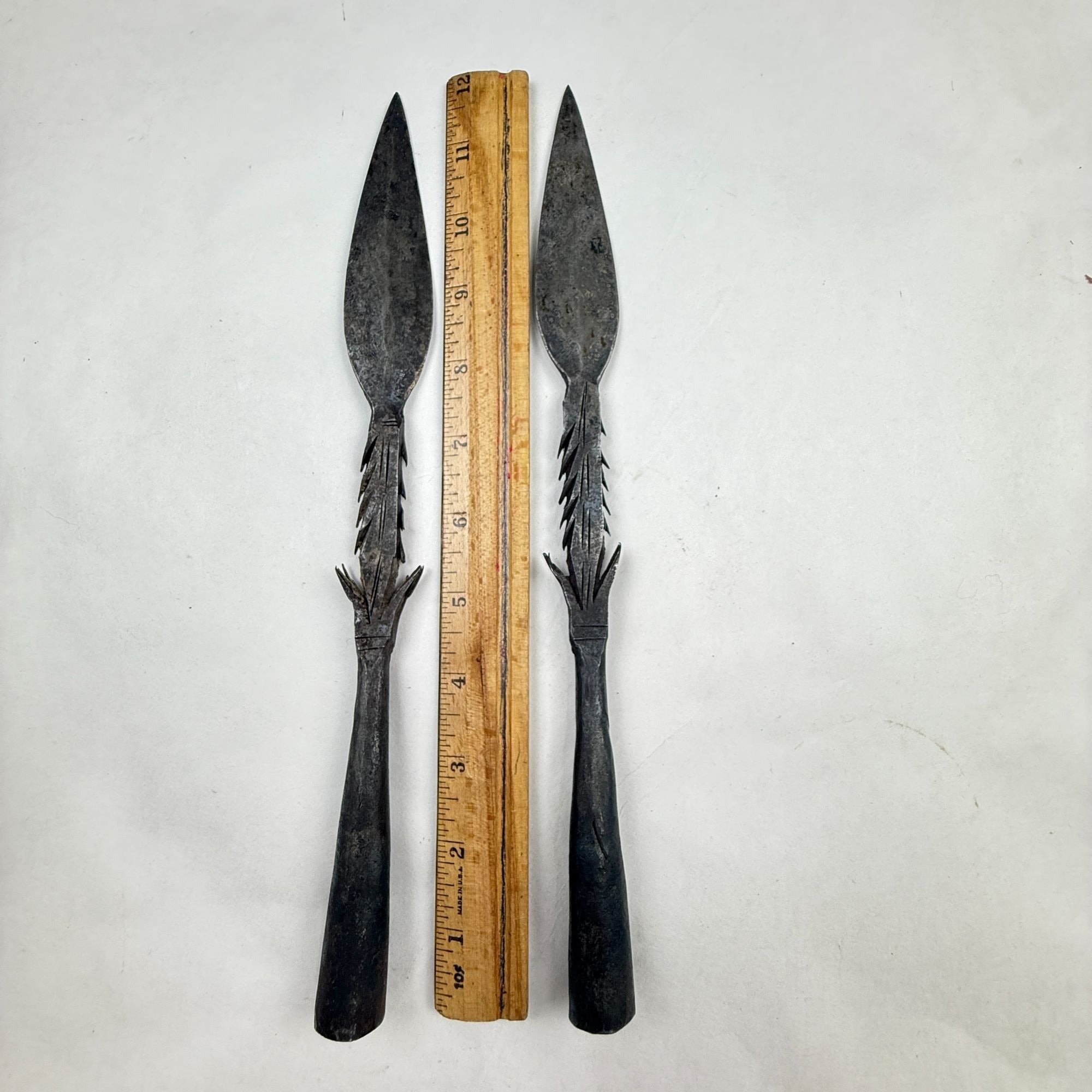 Vintage African Tribal Forged Barbed Fishing Hunting Spear Set of 2