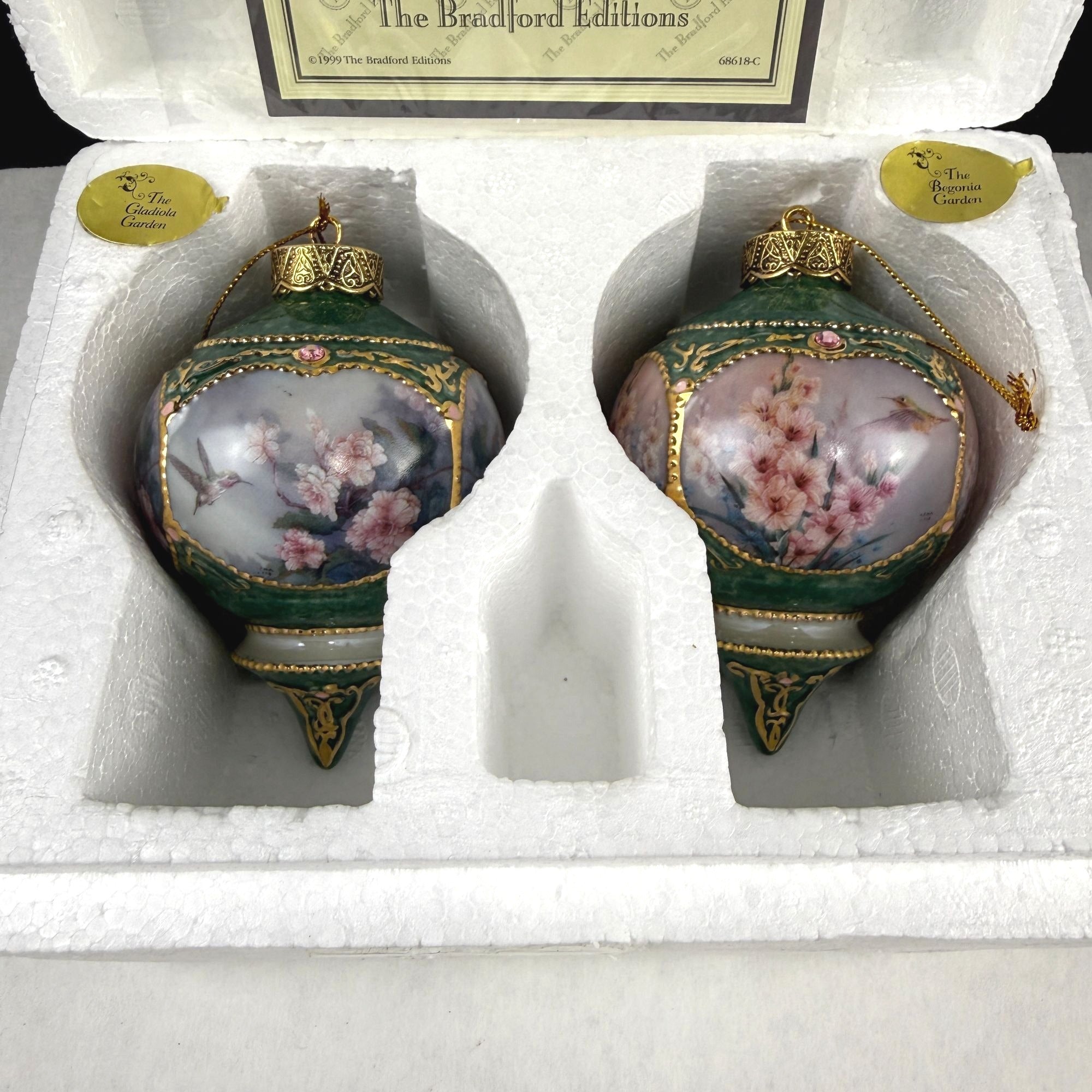 Vintage 1999 Lena Liu's Hummingbird Ornaments Gladiola and Begonia Garden
