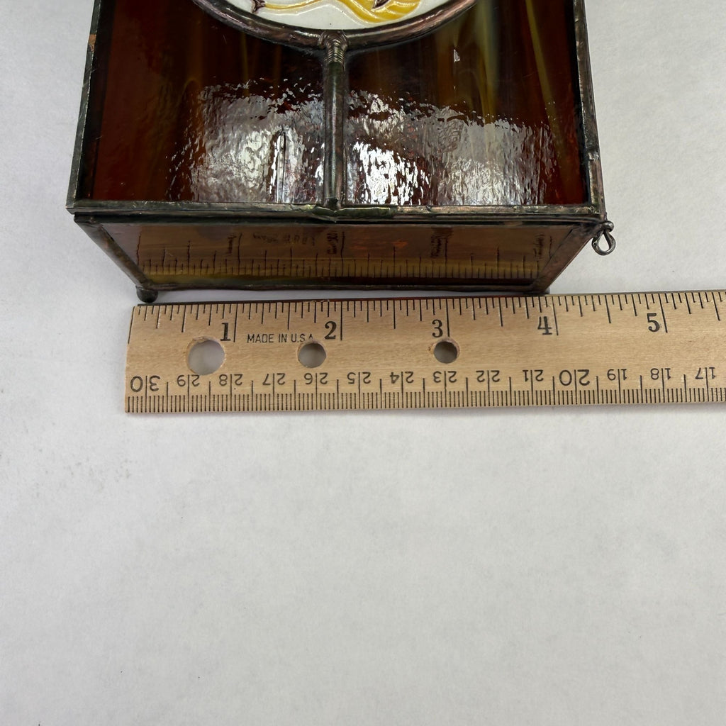 Vintage Leaded Slag Stained Glass Box With Inlayed Bird Design