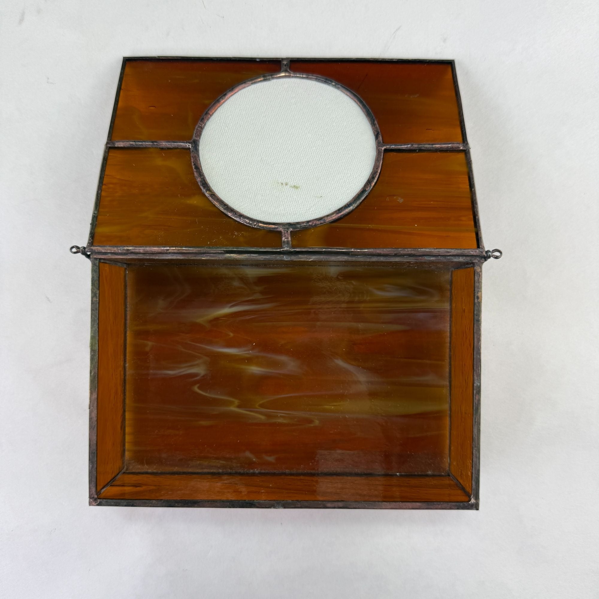 Vintage Leaded Slag Stained Glass Box With Inlayed Bird Design