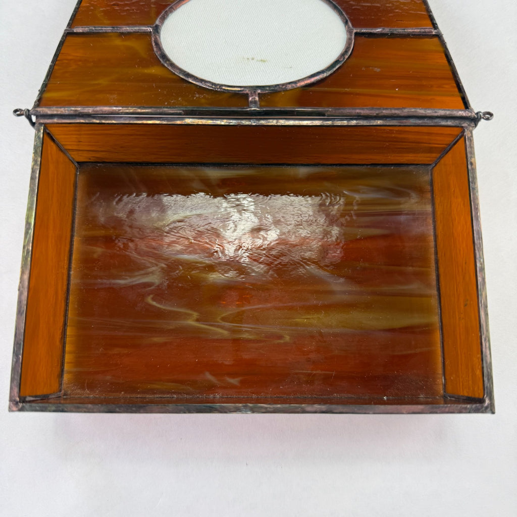 Vintage Leaded Slag Stained Glass Box With Inlayed Bird Design