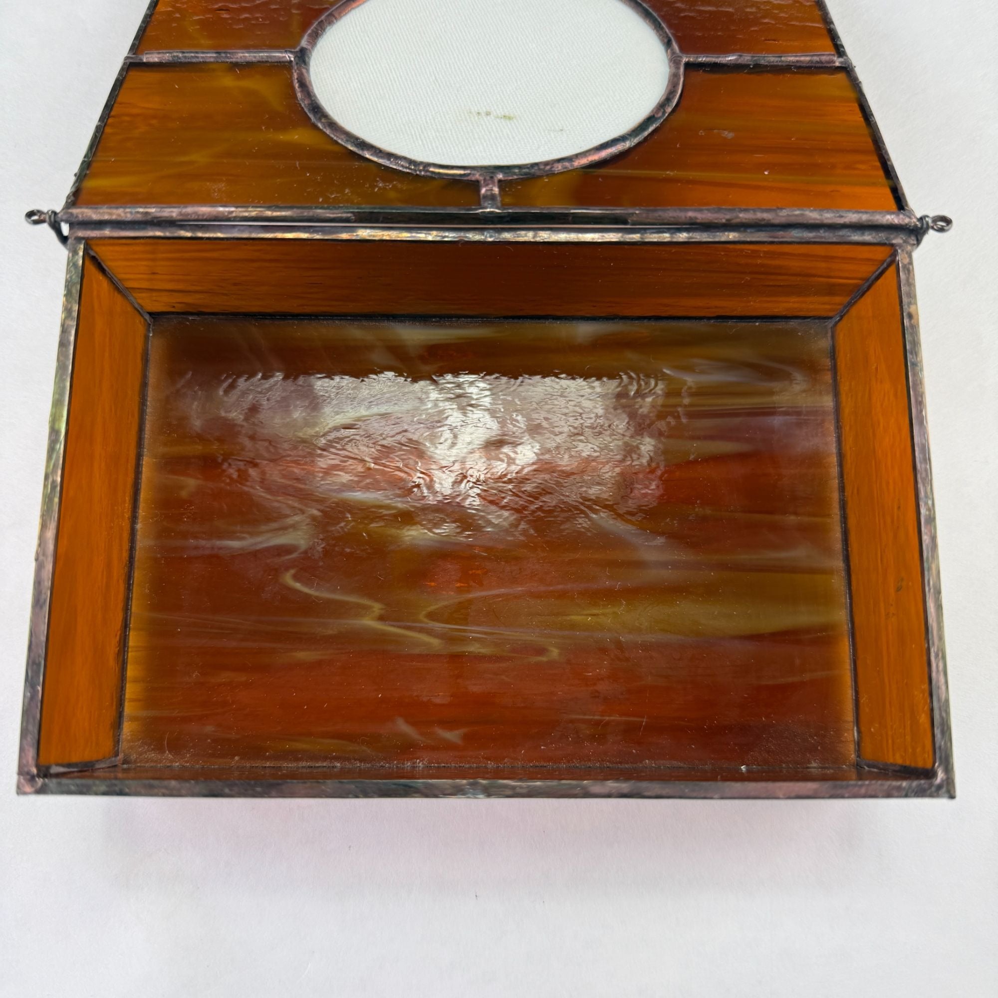 Vintage Leaded Slag Stained Glass Box With Inlayed Bird Design