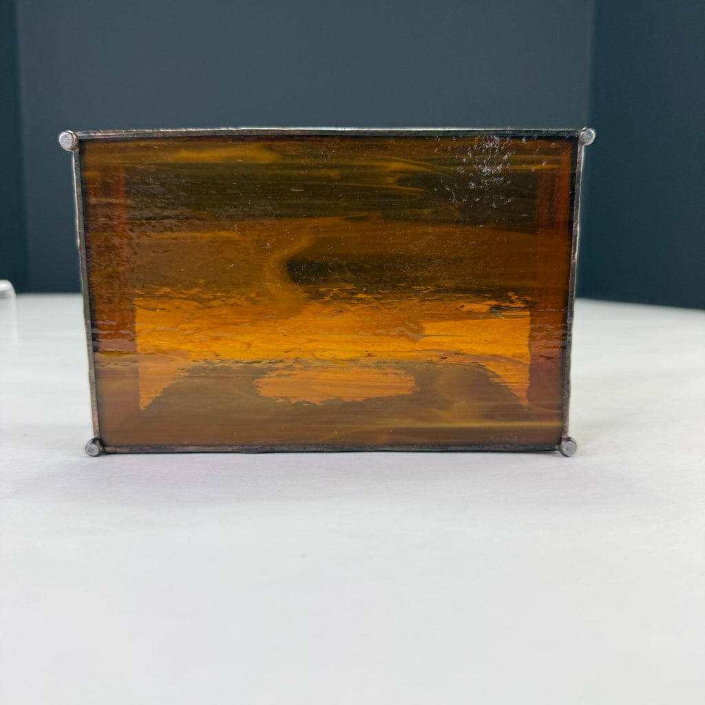 Vintage Leaded Slag Stained Glass Box With Inlayed Bird Design