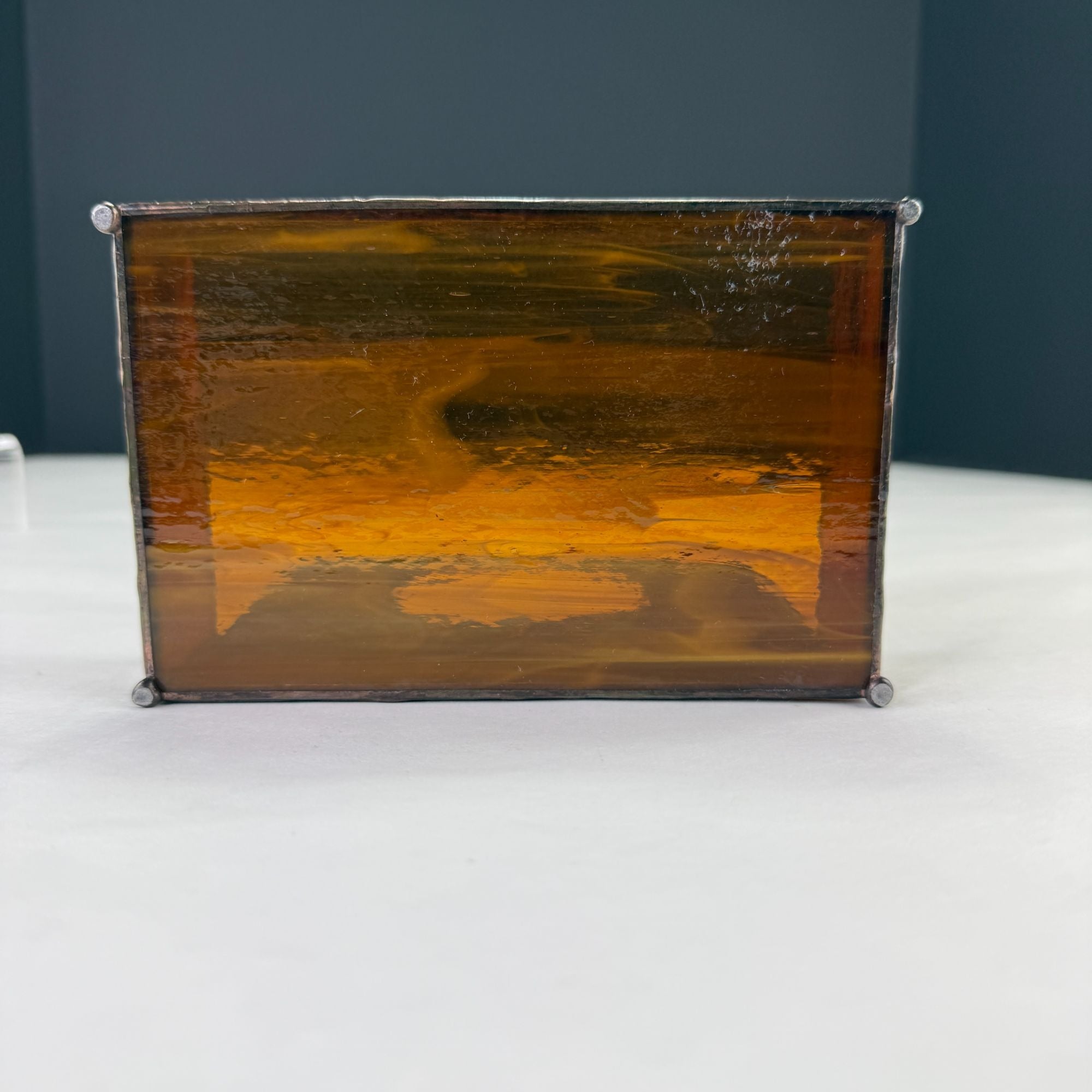 Vintage Leaded Slag Stained Glass Box With Inlayed Bird Design