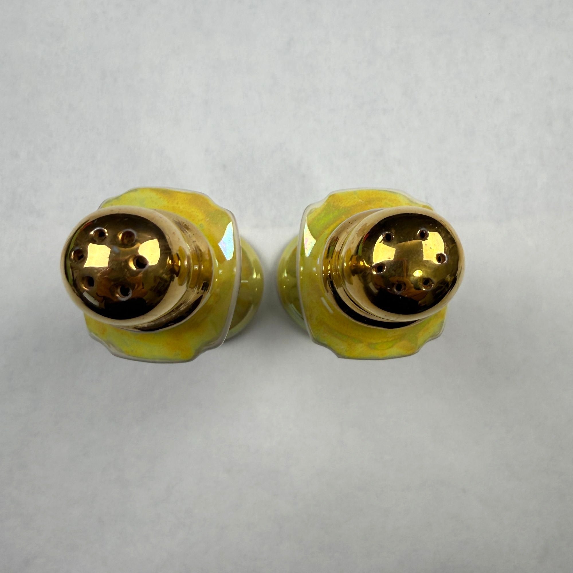 Vintage Lusterware Yellow Pink Rose Salt and Pepper Shakers