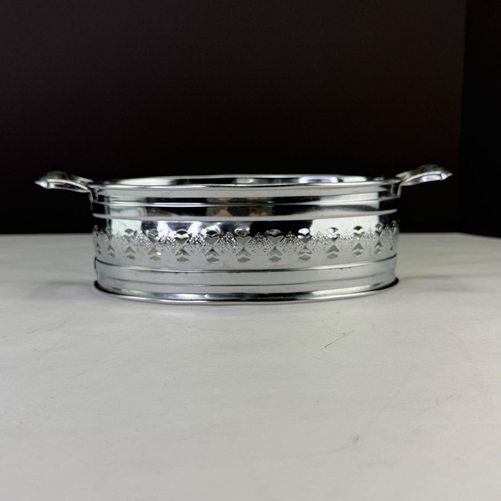 Vintage Oval Metal Filigree Serving Stand With Handles