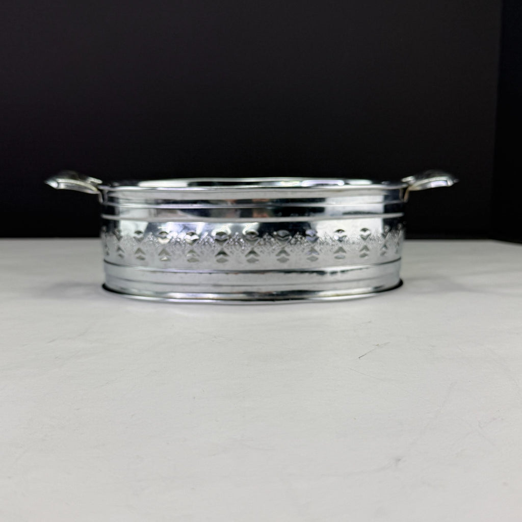Vintage Oval Metal Filigree Serving Stand With Handles