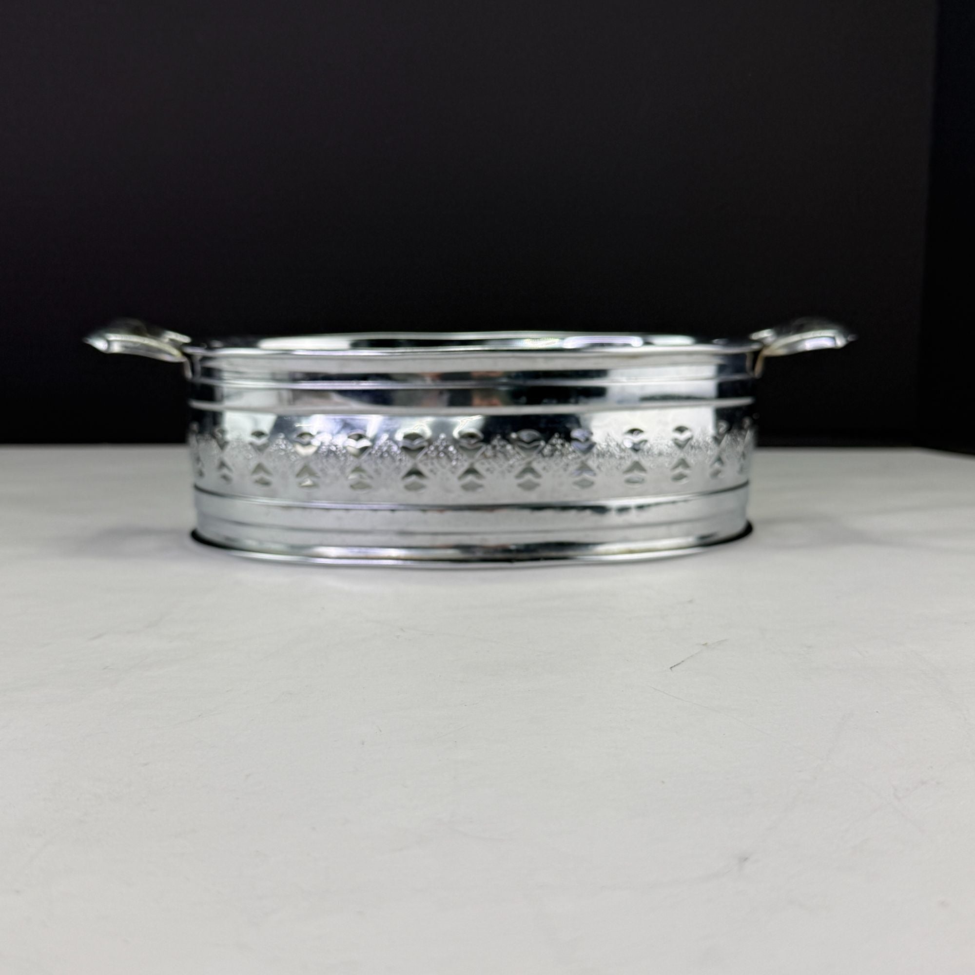 Vintage Oval Metal Filigree Serving Stand With Handles