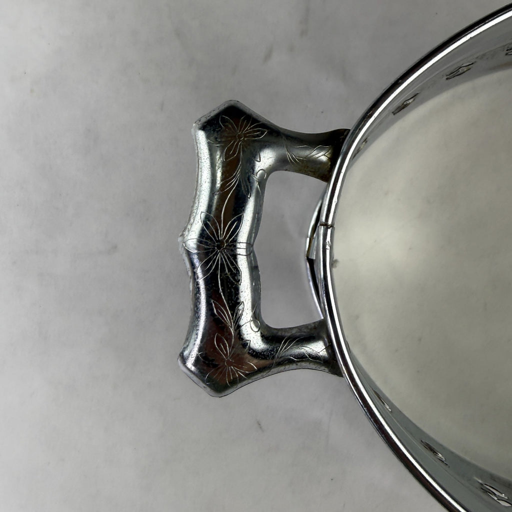 Vintage Oval Metal Filigree Serving Stand With Handles