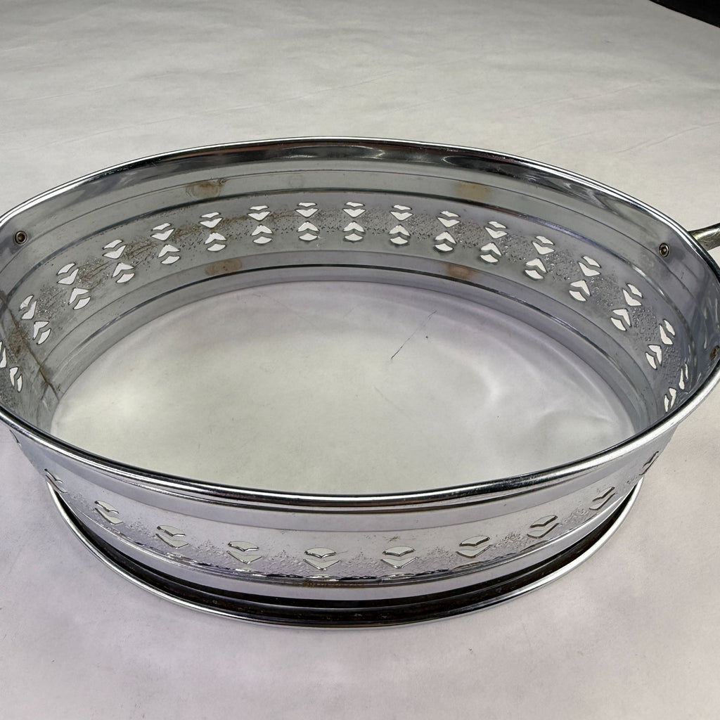 Vintage Oval Metal Filigree Serving Stand With Handles