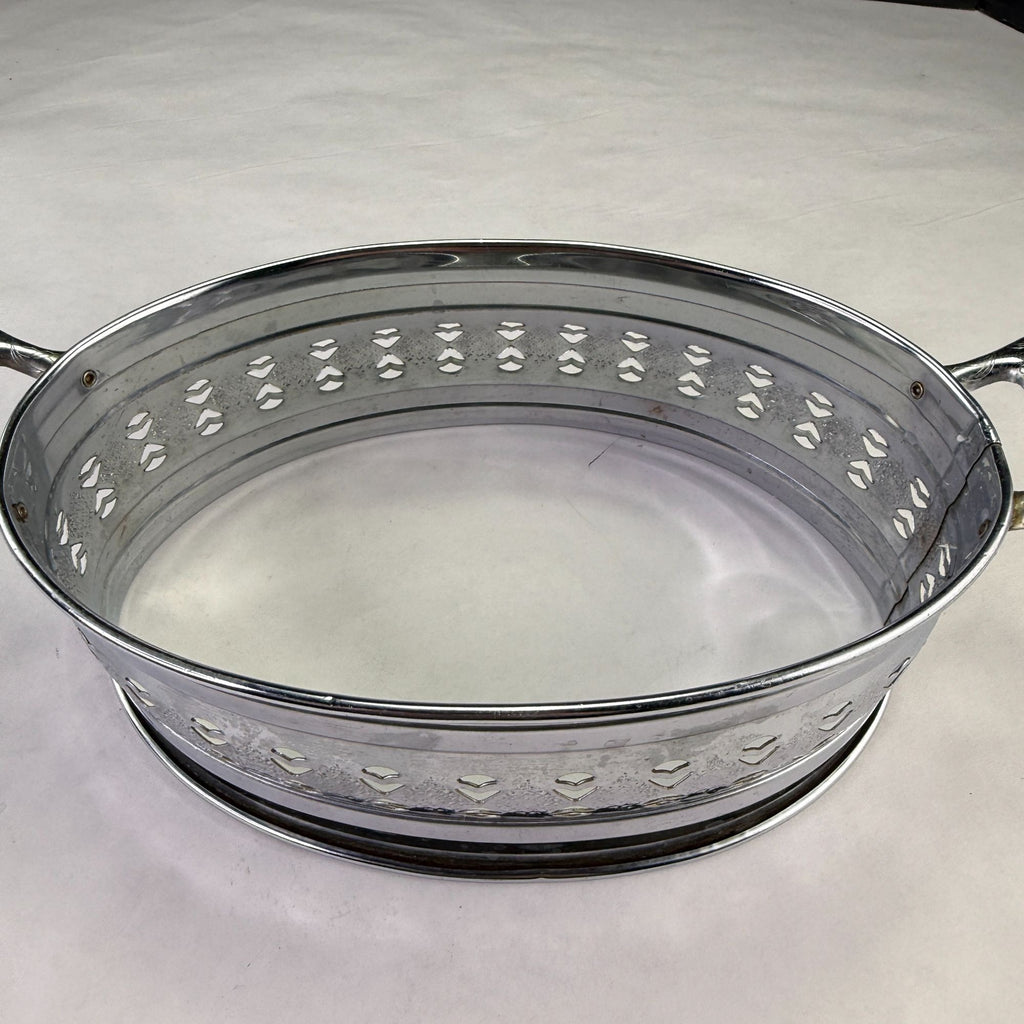 Vintage Oval Metal Filigree Serving Stand With Handles